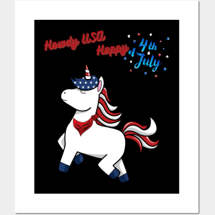 Unicorn the 4th of July Howdy Cowboy Posters and Art